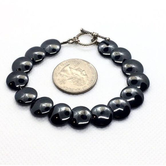 Genuine Hematite Sterling Silver 925 VTG Bracelet - Picture 5 of 9